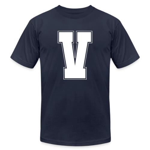 White Letter V – Varsity Alphabet Monogram - Unisex Jersey T-Shirt by Bella + Canvas