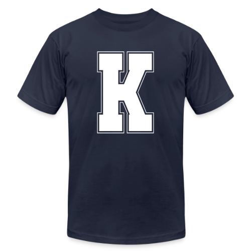 White Letter K – Varsity Alphabet Monogram - Unisex Jersey T-Shirt by Bella + Canvas