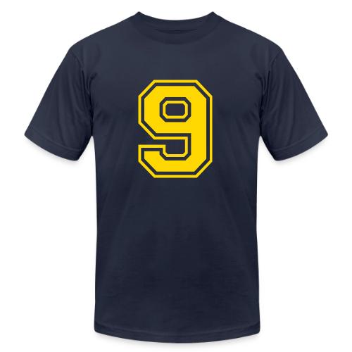 Number 9 in a classic athletic collegiate font - Unisex Jersey T-Shirt by Bella + Canvas