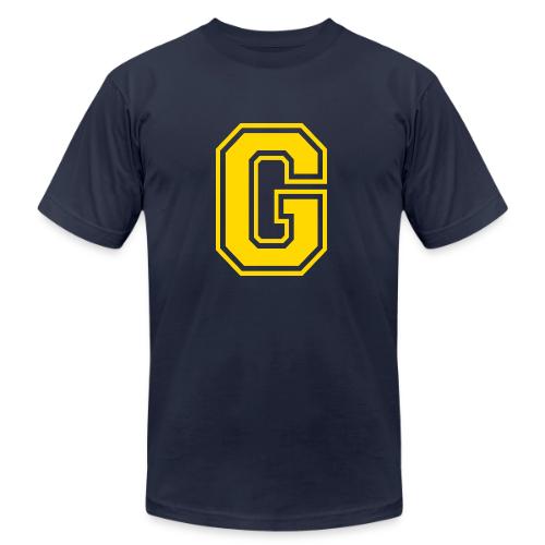 Letter G – Capital Athletic Alphabet Monogram - Unisex Jersey T-Shirt by Bella + Canvas