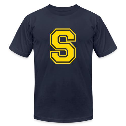 Letter S – Capital Athletic Alphabet Monogram - Unisex Jersey T-Shirt by Bella + Canvas