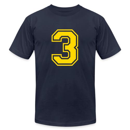 Number 3 in a classic athletic collegiate font - Unisex Jersey T-Shirt by Bella + Canvas