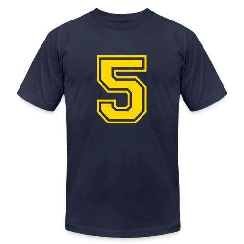 Number 5 in a classic athletic collegiate font - Unisex Jersey T-Shirt by Bella + Canvas