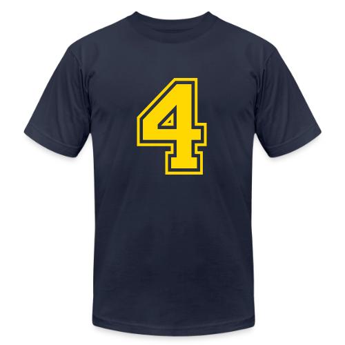 Number 4 in a classic athletic collegiate font - Unisex Jersey T-Shirt by Bella + Canvas