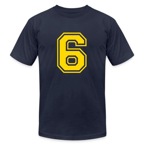 Number 6 in a classic athletic collegiate font - Unisex Jersey T-Shirt by Bella + Canvas