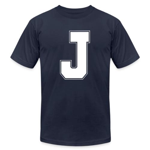 White Letter J – Varsity Alphabet Monogram - Unisex Jersey T-Shirt by Bella + Canvas