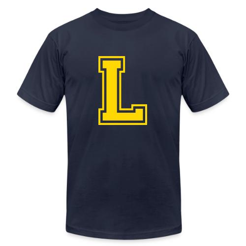 Letter L – Capital Athletic Alphabet Monogram - Unisex Jersey T-Shirt by Bella + Canvas