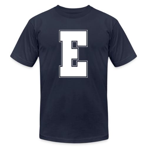 White Letter E – Varsity Alphabet Monogram - Unisex Jersey T-Shirt by Bella + Canvas