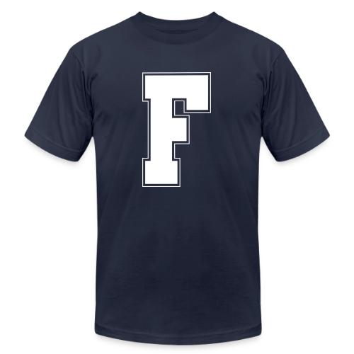 White Letter F – Varsity Alphabet Monogram - Unisex Jersey T-Shirt by Bella + Canvas