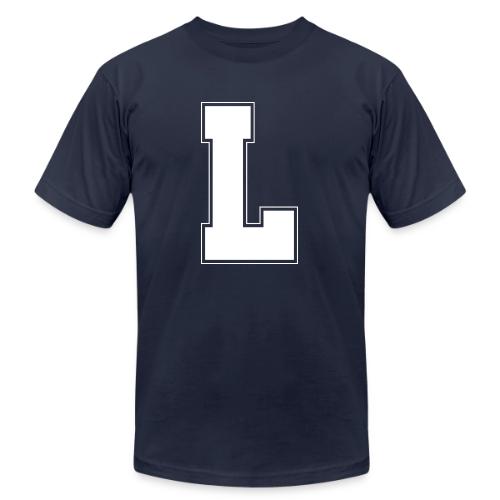 White Letter L – Varsity Alphabet Monogram - Unisex Jersey T-Shirt by Bella + Canvas