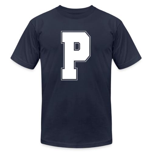 White Letter P – Varsity Alphabet Monogram - Unisex Jersey T-Shirt by Bella + Canvas