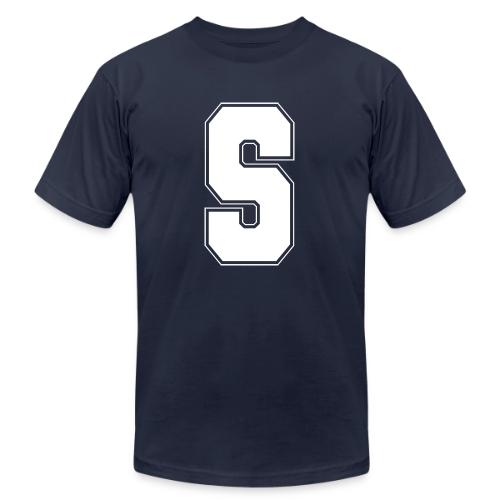 White Letter S – Varsity Alphabet Monogram - Unisex Jersey T-Shirt by Bella + Canvas