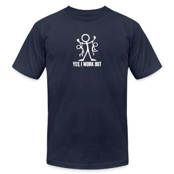 Yes I Work Out Funny Dad - Unisex Jersey T-Shirt by Bella + Canvas - navy - Front - Jose (178cm)