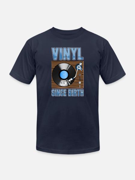 Vinyl Since Birth Retro Pride Turntable Record - Unisex Jersey T-Shirt by Bella + Canvas - navy