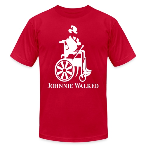 Johnnie Walked, Wheelchair fun, whiskey and roller - Unisex Jersey T-Shirt by Bella + Canvas