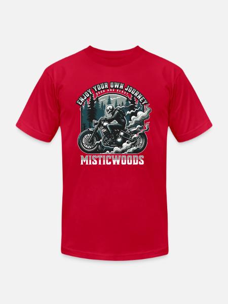 Mystic Woods Skeleton Rider - Unisex Jersey T-Shirt by Bella + Canvas - red