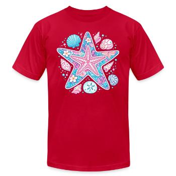 Étoiles de mer colorées et coquillages - T-shirt unisexe Bella + Canvas - rouge - Devant - Jose (178cm)