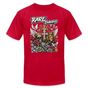 Rare Diamas: Crowned Skull and Lion - Unisex Jersey T-Shirt by Bella + Canvas - red - Front - Jose (178cm)