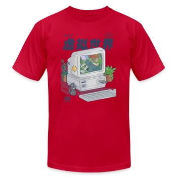 Virtual World on Retro Computer - Unisex Jersey T-Shirt by Bella + Canvas - red - Front - Jose (178cm)