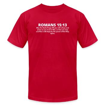 BIBLE QUOTES VERSE - Unisex Jersey T-Shirt by Bella + Canvas - red - Front - Jose (178cm)