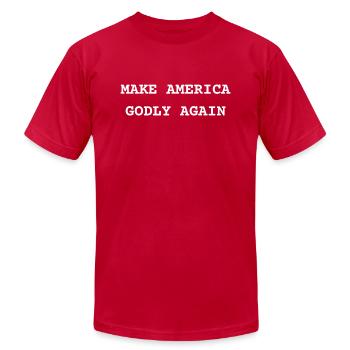 Make America Godly Again - Unisex Jersey T-Shirt by Bella + Canvas - red - Front - Jose (178cm)