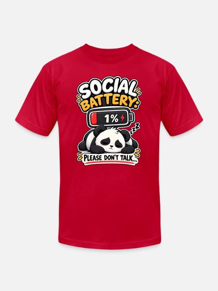 Social Battery Panda 1% - Unisex Jersey T-Shirt by Bella + Canvas - red