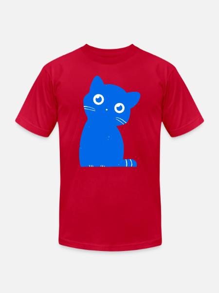 Azure Blue Cat Silhouette - Unisex Jersey T-Shirt by Bella + Canvas - red