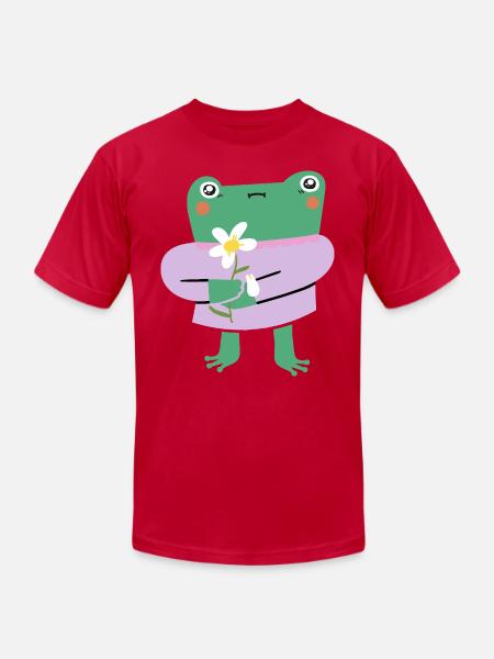 Shy Frog with Flower - Unisex Jersey T-Shirt by Bella + Canvas - red