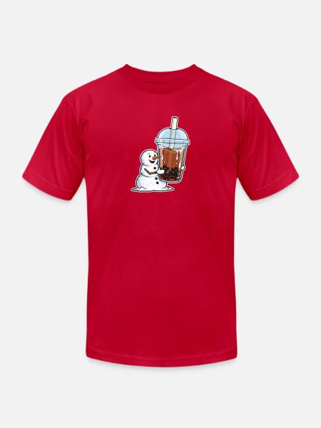 Snowman Bubble Tea Cup - Unisex Jersey T-Shirt by Bella + Canvas - red