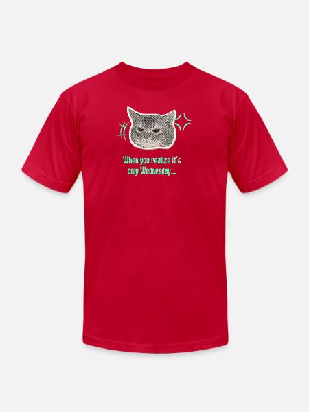 Wednesday Cat Halftone Meme - Unisex Jersey T-Shirt by Bella + Canvas - red
