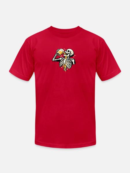 Skeleton Sips Beer - Unisex Jersey T-Shirt by Bella + Canvas - red
