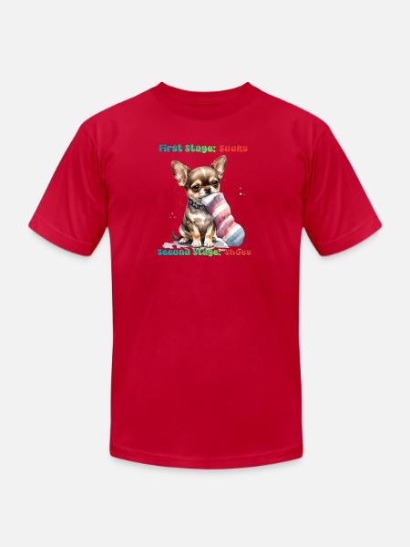 Chihuahua Sock Munching - Unisex Jersey T-Shirt by Bella + Canvas - red