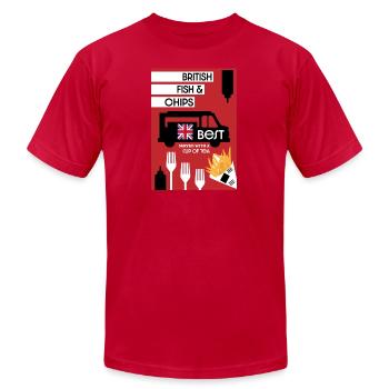 British Fish And Chips - Unisex Jersey T-Shirt by Bella + Canvas - red - Front - Jose (178cm)