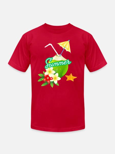 Tropical Summer Coconut with Flowers - Unisex Jersey T-Shirt by Bella + Canvas - red
