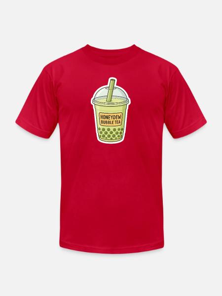 Honeydew Bubble Tea Illustration - Unisex Jersey T-Shirt by Bella + Canvas - red