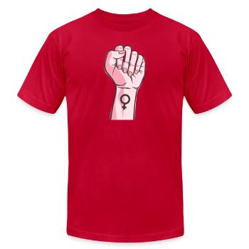 Feminist Fist Symbol Tee - Unisex Jersey T-Shirt by Bella + Canvas - red - Front - Jose (178cm)