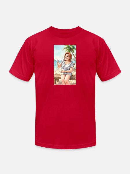 Beach Selfie Moment - Unisex Jersey T-Shirt by Bella + Canvas - red