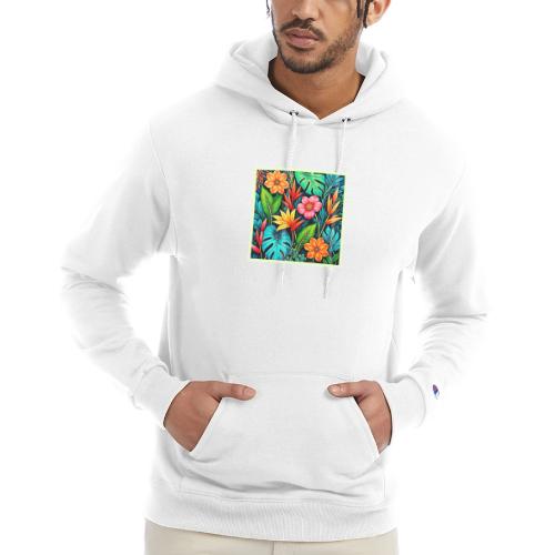 Vibrant Tropical Jungle Bloom Art - Champion Unisex Powerblend Hoodie