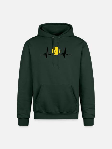 Tennis ECG, Heartbeat & Tennis Ball - Champion Unisex Powerblend Hoodie - Dark Green