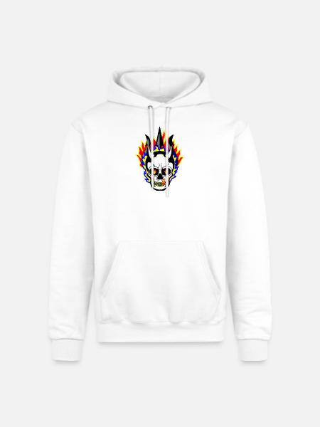 Flaming Skull 55555 Street Style - Champion Unisex Powerblend Hoodie - white