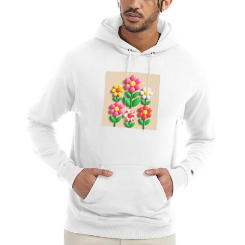 3D Flowers and Butterflies in Amber, Floral Design - Champion Unisex Powerblend Hoodie