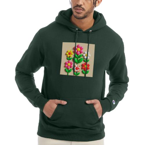 3D Flowers and Butterflies in Amber, Floral Design - Champion Unisex Powerblend Hoodie