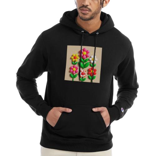 3D Flowers and Butterflies in Amber, Floral Design - Champion Unisex Powerblend Hoodie