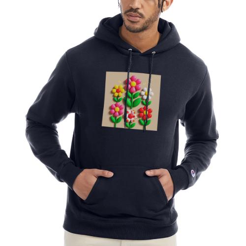 3D Flowers and Butterflies in Amber, Floral Design - Champion Unisex Powerblend Hoodie
