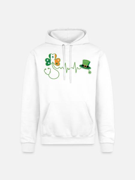 Stethoscope Shamrock Heartbeat - Champion Unisex Powerblend Hoodie - white