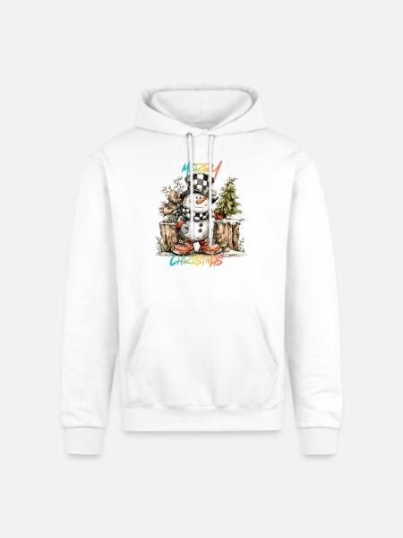 Checkerboard Snowman Christmas Tee - Champion Unisex Powerblend Hoodie - white