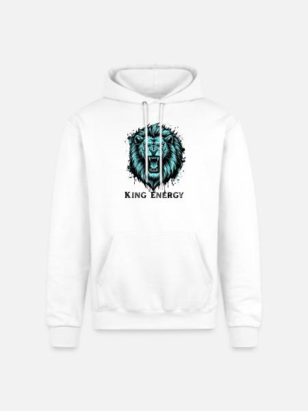 Neon Cyan Lion Roar Illustration - Champion Unisex Powerblend Hoodie - white