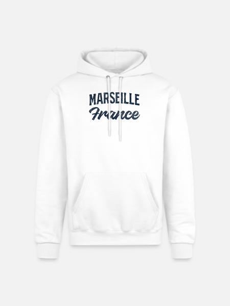 Marseille France Script Logo - Champion Unisex Powerblend Hoodie - white