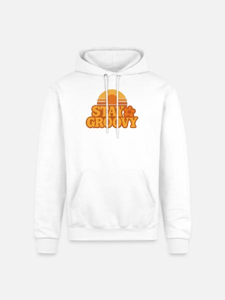 Retro Sunset Stay Groovy Graphic - Champion Unisex Powerblend Hoodie - white
