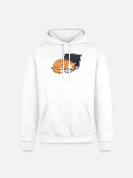 Cozy Tabby on Laptop - Champion Unisex Powerblend Hoodie - white